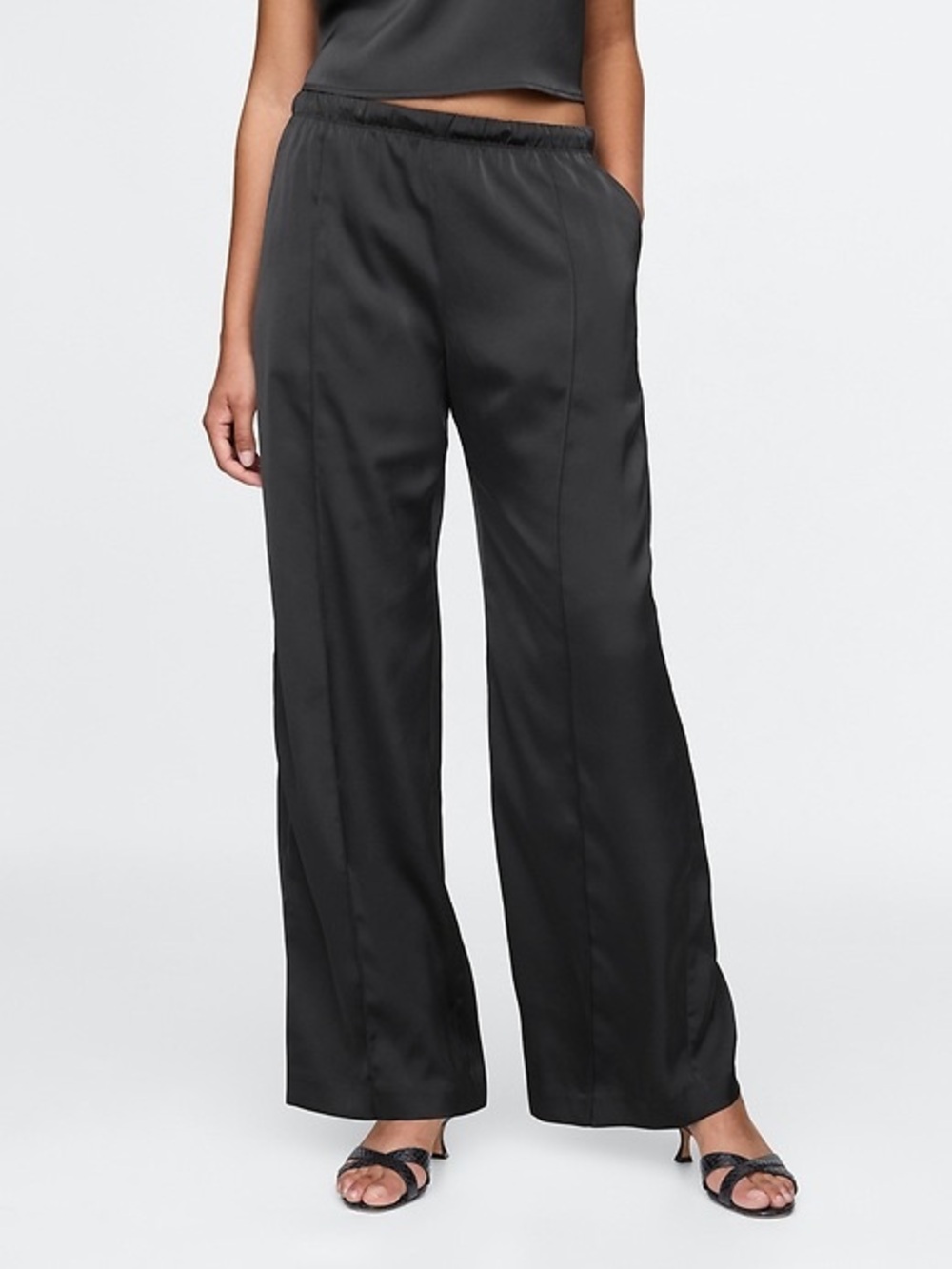 GAP Black Wide-Leg Satin Pants